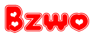 The image is a clipart featuring the word Bzwo written in a stylized font with a heart shape replacing inserted into the center of each letter. The color scheme of the text and hearts is red with a light outline.