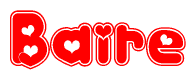 The image is a clipart featuring the word Baire written in a stylized font with a heart shape replacing inserted into the center of each letter. The color scheme of the text and hearts is red with a light outline.