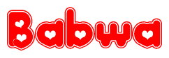 The image displays the word Babwa written in a stylized red font with hearts inside the letters.