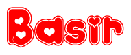 The image is a clipart featuring the word Basir written in a stylized font with a heart shape replacing inserted into the center of each letter. The color scheme of the text and hearts is red with a light outline.