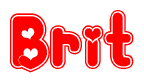The image displays the word Brit written in a stylized red font with hearts inside the letters.