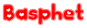 The image displays the word Basphet written in a stylized red font with hearts inside the letters.