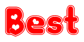 The image is a clipart featuring the word Best written in a stylized font with a heart shape replacing inserted into the center of each letter. The color scheme of the text and hearts is red with a light outline.