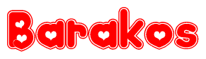 The image displays the word Barakos written in a stylized red font with hearts inside the letters.