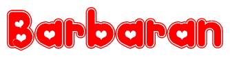 The image is a clipart featuring the word Barbaran written in a stylized font with a heart shape replacing inserted into the center of each letter. The color scheme of the text and hearts is red with a light outline.