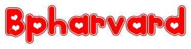 The image displays the word Bpharvard written in a stylized red font with hearts inside the letters.