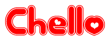 The image displays the word Chello written in a stylized red font with hearts inside the letters.