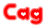 The image displays the word Cag written in a stylized red font with hearts inside the letters.