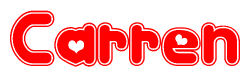 The image is a clipart featuring the word Carren written in a stylized font with a heart shape replacing inserted into the center of each letter. The color scheme of the text and hearts is red with a light outline.