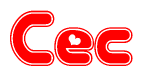 The image is a clipart featuring the word Cec written in a stylized font with a heart shape replacing inserted into the center of each letter. The color scheme of the text and hearts is red with a light outline.