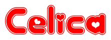 The image displays the word Celica written in a stylized red font with hearts inside the letters.