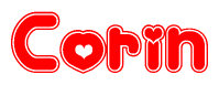 The image is a clipart featuring the word Corin written in a stylized font with a heart shape replacing inserted into the center of each letter. The color scheme of the text and hearts is red with a light outline.