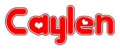 The image is a clipart featuring the word Caylen written in a stylized font with a heart shape replacing inserted into the center of each letter. The color scheme of the text and hearts is red with a light outline.