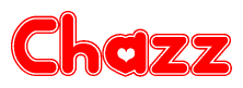 The image is a clipart featuring the word Chazz written in a stylized font with a heart shape replacing inserted into the center of each letter. The color scheme of the text and hearts is red with a light outline.