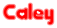 The image is a clipart featuring the word Caley written in a stylized font with a heart shape replacing inserted into the center of each letter. The color scheme of the text and hearts is red with a light outline.