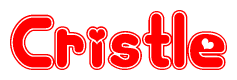 The image is a clipart featuring the word Cristle written in a stylized font with a heart shape replacing inserted into the center of each letter. The color scheme of the text and hearts is red with a light outline.