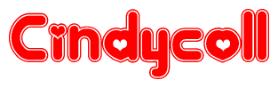 The image is a clipart featuring the word Cindycoll written in a stylized font with a heart shape replacing inserted into the center of each letter. The color scheme of the text and hearts is red with a light outline.