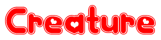 The image is a clipart featuring the word Creature written in a stylized font with a heart shape replacing inserted into the center of each letter. The color scheme of the text and hearts is red with a light outline.