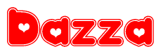 The image is a clipart featuring the word Dazza written in a stylized font with a heart shape replacing inserted into the center of each letter. The color scheme of the text and hearts is red with a light outline.