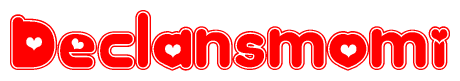 The image displays the word Declansmomi written in a stylized red font with hearts inside the letters.