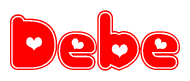 The image displays the word Debe written in a stylized red font with hearts inside the letters.