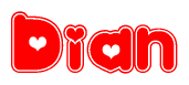 The image is a clipart featuring the word Dian written in a stylized font with a heart shape replacing inserted into the center of each letter. The color scheme of the text and hearts is red with a light outline.