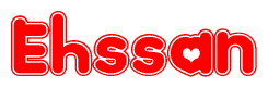 The image is a clipart featuring the word Ehssan written in a stylized font with a heart shape replacing inserted into the center of each letter. The color scheme of the text and hearts is red with a light outline.