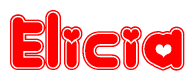 The image is a clipart featuring the word Elicia written in a stylized font with a heart shape replacing inserted into the center of each letter. The color scheme of the text and hearts is red with a light outline.