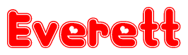 The image is a clipart featuring the word Everett written in a stylized font with a heart shape replacing inserted into the center of each letter. The color scheme of the text and hearts is red with a light outline.