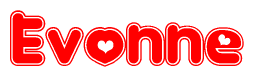 The image is a clipart featuring the word Evonne written in a stylized font with a heart shape replacing inserted into the center of each letter. The color scheme of the text and hearts is red with a light outline.
