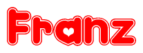 The image is a clipart featuring the word Franz written in a stylized font with a heart shape replacing inserted into the center of each letter. The color scheme of the text and hearts is red with a light outline.