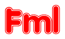 The image is a clipart featuring the word Fml written in a stylized font with a heart shape replacing inserted into the center of each letter. The color scheme of the text and hearts is red with a light outline.