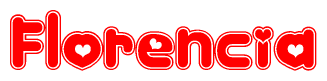The image is a clipart featuring the word Florencia written in a stylized font with a heart shape replacing inserted into the center of each letter. The color scheme of the text and hearts is red with a light outline.