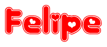 The image is a clipart featuring the word Felipe written in a stylized font with a heart shape replacing inserted into the center of each letter. The color scheme of the text and hearts is red with a light outline.