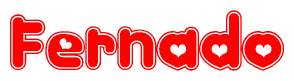 The image is a clipart featuring the word Fernado written in a stylized font with a heart shape replacing inserted into the center of each letter. The color scheme of the text and hearts is red with a light outline.