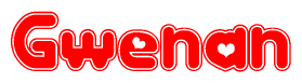 The image displays the word Gwenan written in a stylized red font with hearts inside the letters.