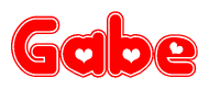 The image is a clipart featuring the word Gabe written in a stylized font with a heart shape replacing inserted into the center of each letter. The color scheme of the text and hearts is red with a light outline.