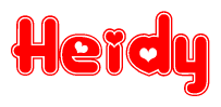 The image is a clipart featuring the word Heidy written in a stylized font with a heart shape replacing inserted into the center of each letter. The color scheme of the text and hearts is red with a light outline.