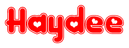 The image displays the word Haydee written in a stylized red font with hearts inside the letters.