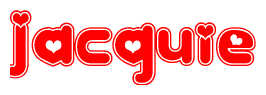 The image displays the word Jacquie written in a stylized red font with hearts inside the letters.