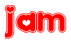 The image displays the word Jam written in a stylized red font with hearts inside the letters.