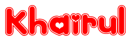 The image displays the word Khairul written in a stylized red font with hearts inside the letters.