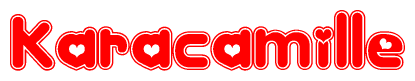 The image displays the word Karacamille written in a stylized red font with hearts inside the letters.