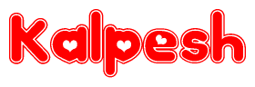 The image is a clipart featuring the word Kalpesh written in a stylized font with a heart shape replacing inserted into the center of each letter. The color scheme of the text and hearts is red with a light outline.