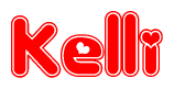 The image is a clipart featuring the word Kelli written in a stylized font with a heart shape replacing inserted into the center of each letter. The color scheme of the text and hearts is red with a light outline.