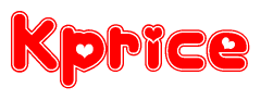 The image displays the word Kprice written in a stylized red font with hearts inside the letters.