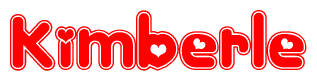 The image is a clipart featuring the word Kimberle written in a stylized font with a heart shape replacing inserted into the center of each letter. The color scheme of the text and hearts is red with a light outline.