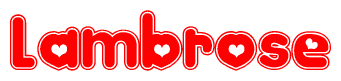 The image displays the word Lambrose written in a stylized red font with hearts inside the letters.