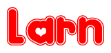 The image displays the word Larn written in a stylized red font with hearts inside the letters.