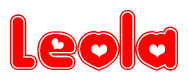 The image is a clipart featuring the word Leola written in a stylized font with a heart shape replacing inserted into the center of each letter. The color scheme of the text and hearts is red with a light outline.